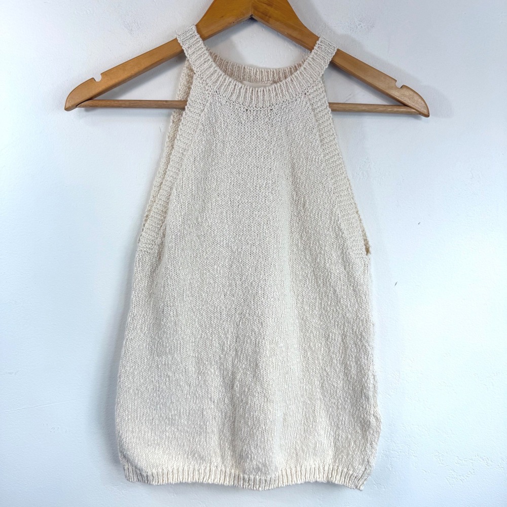 Maeve Anthropologie Halter Sweater Tank Cream Knit Minimalist Coastal XS